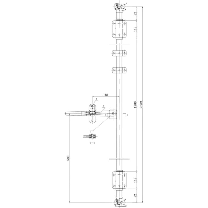 Containertuerstange_NockenrechtsGrifflinks2398mm_technischeZeichnung