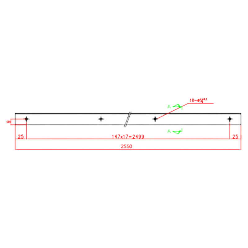 Befestigungsschiene für Containertürdichtungen 2550mm Skizze