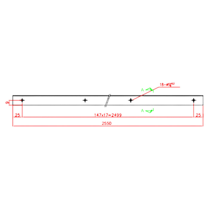 Befestigungsschiene für Containertürdichtungen 2550mm Skizze