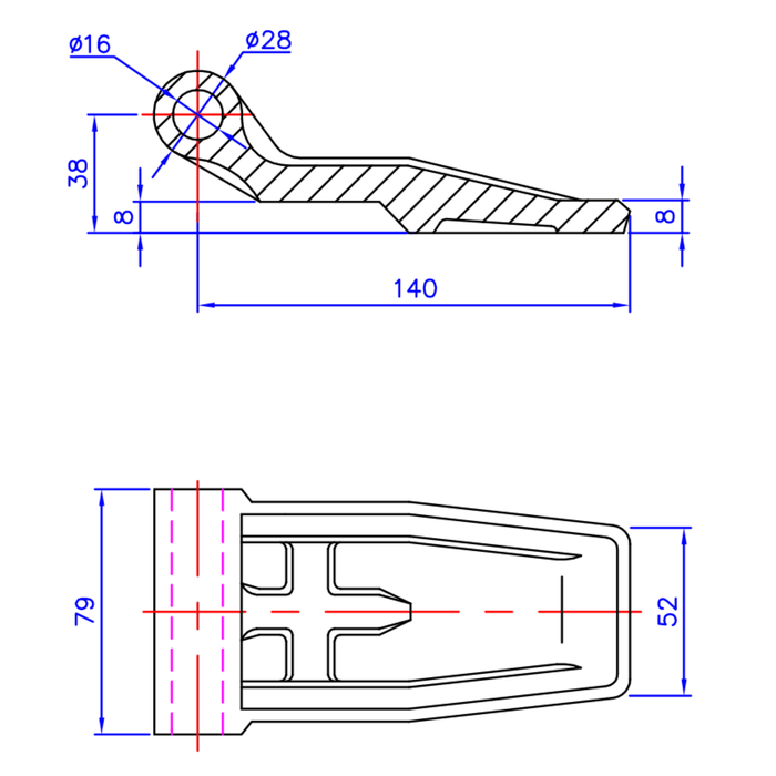 Containertürscharnier hinge blade Produktskizzen Seitenansicht