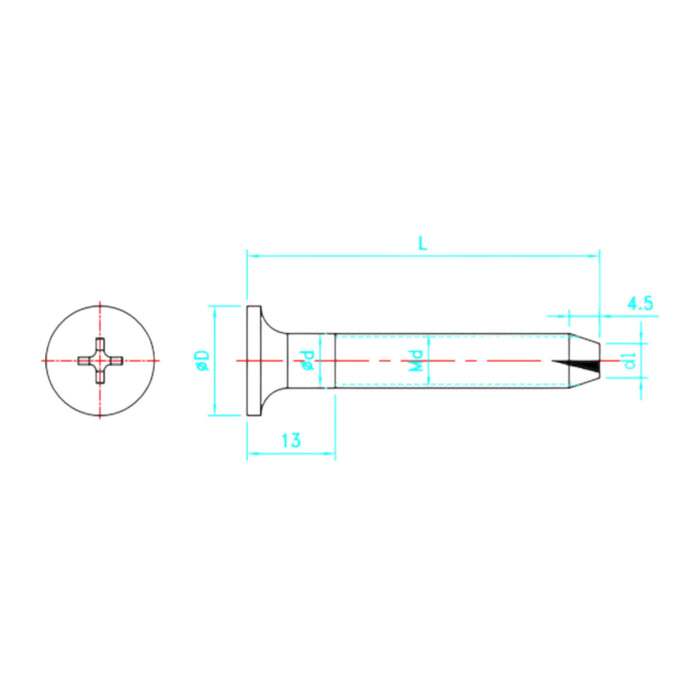 Fussbodenschraube M6x65 mm K12 PH technische Zeichnung