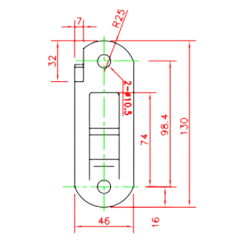 Halteplatte Ueberwurf DH7_technische Zeichnung Draufsicht