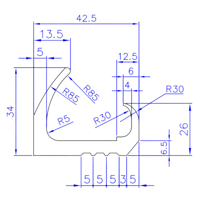 Türdichtung C-Profil technische Zeichnung