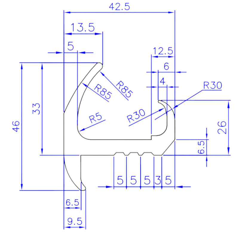 Türdichtung J-Profil technische Zeichnung