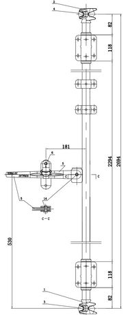 Tuerstange HC 2694 mm Griff links technische Zeichnung